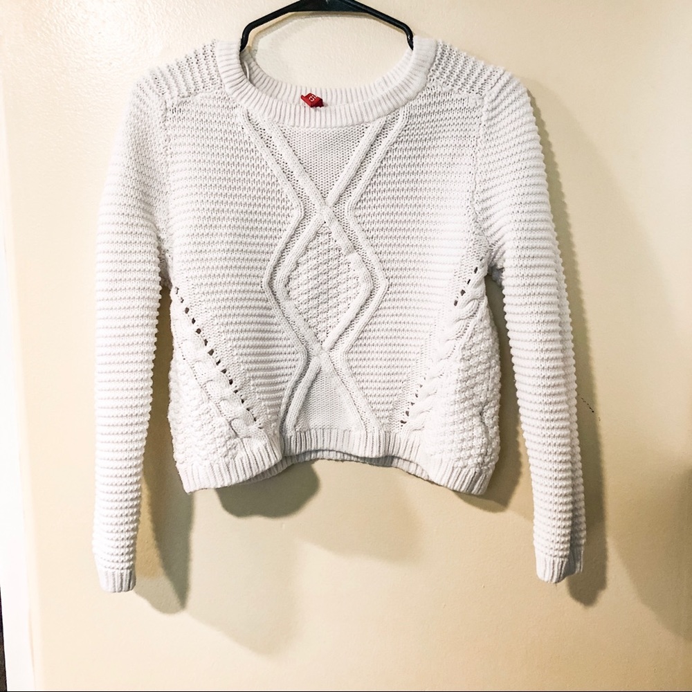 White cropped knit sweater.